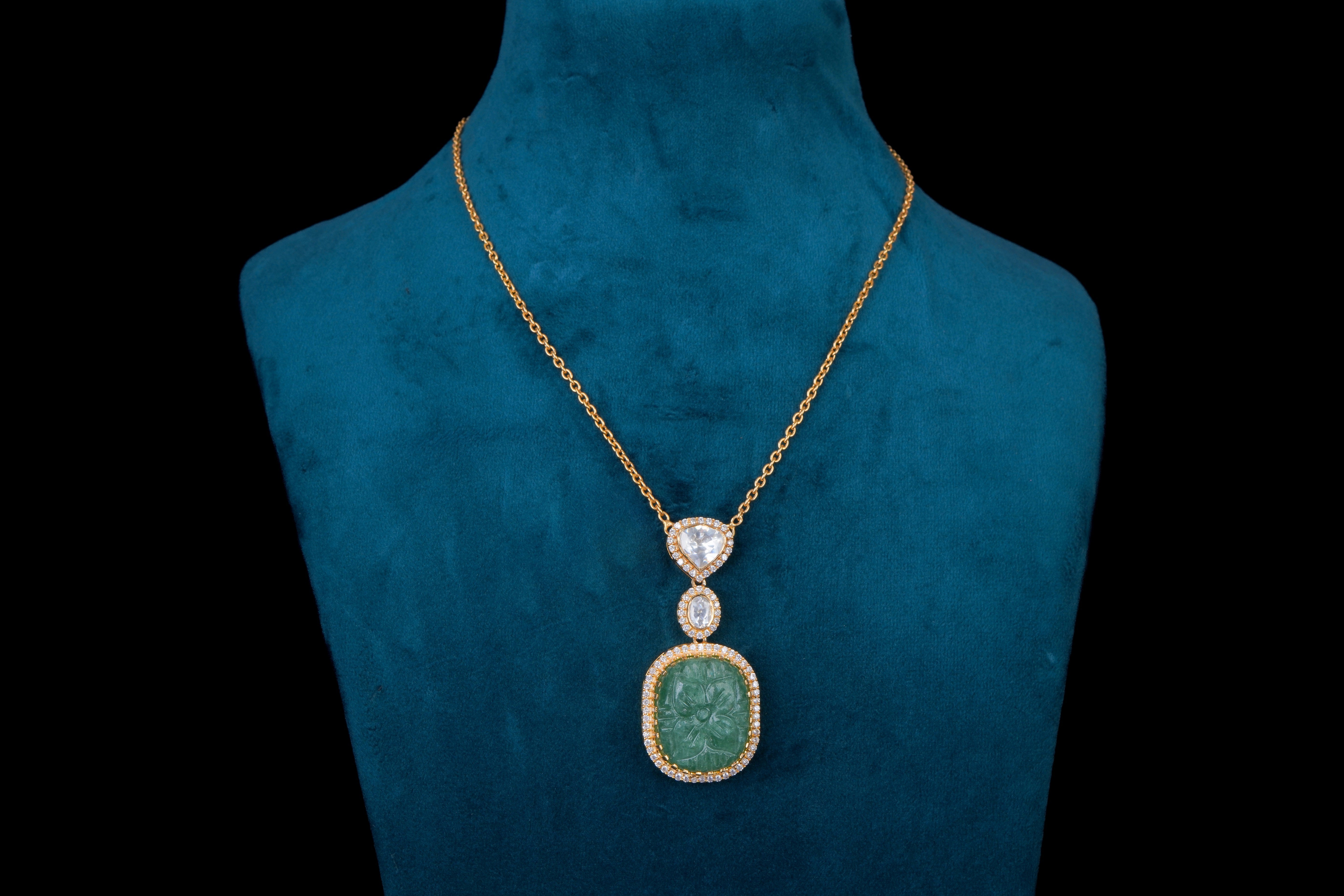 Polki Green Stone Pendant Necklace Set