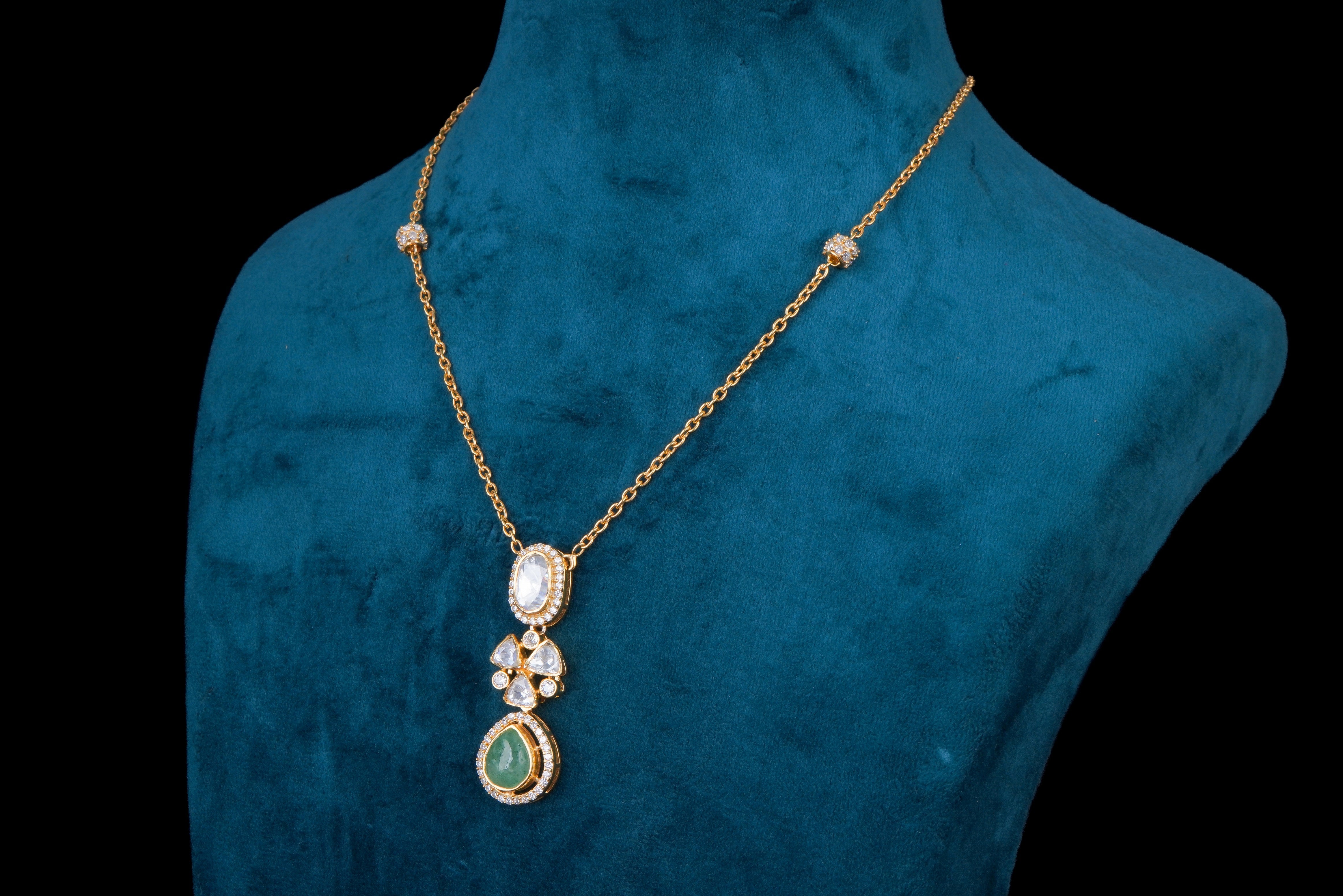 Polki Green Stone Necklace Set