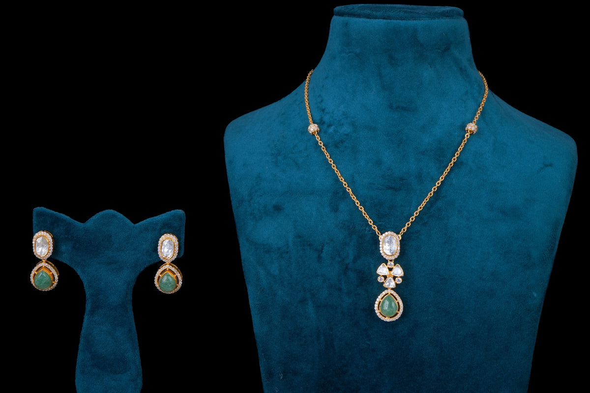Polki Green Stone Necklace Set