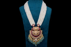 Royal Polki Ruby Pearl Necklace Set