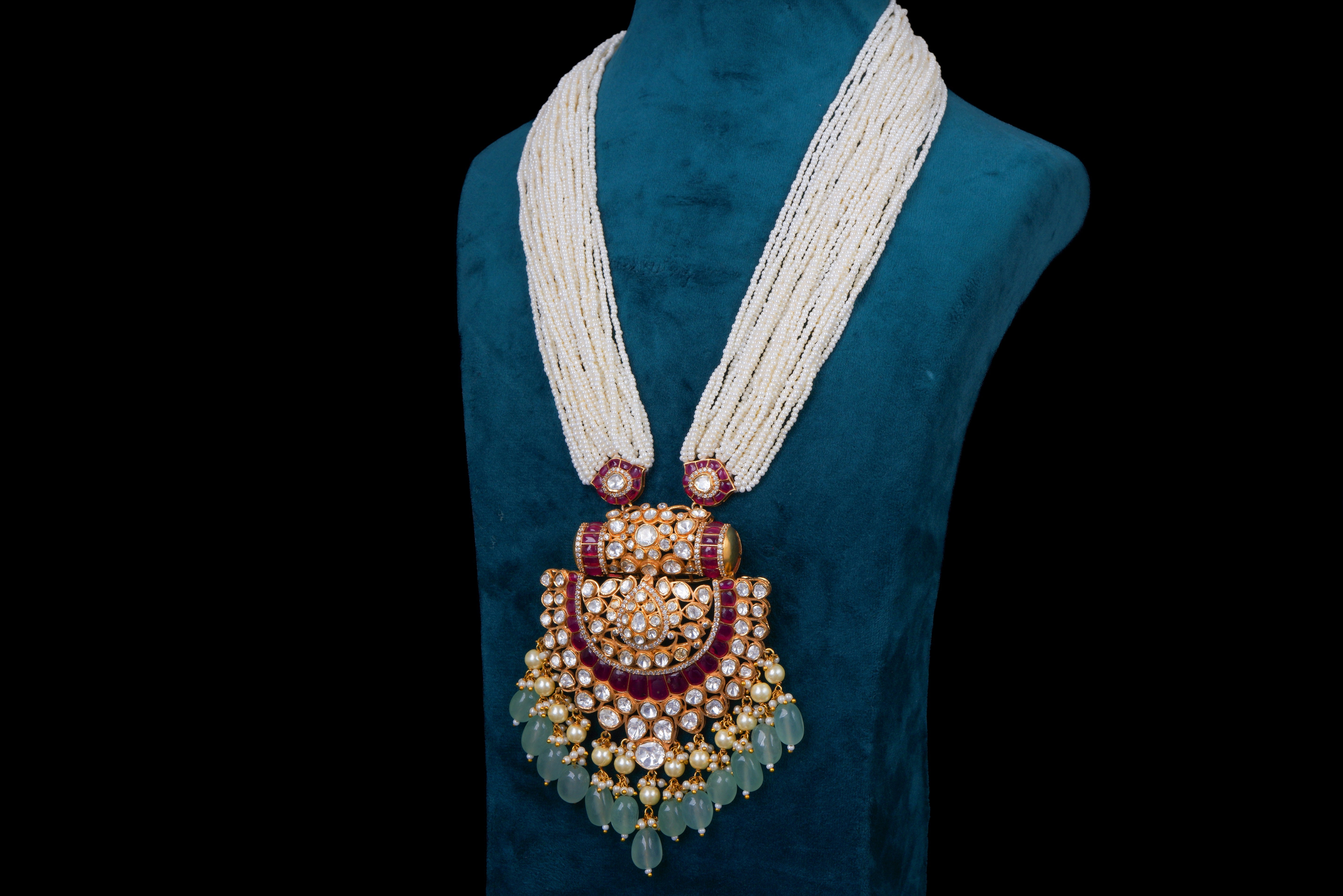 Royal Polki Ruby Pearl Necklace Set