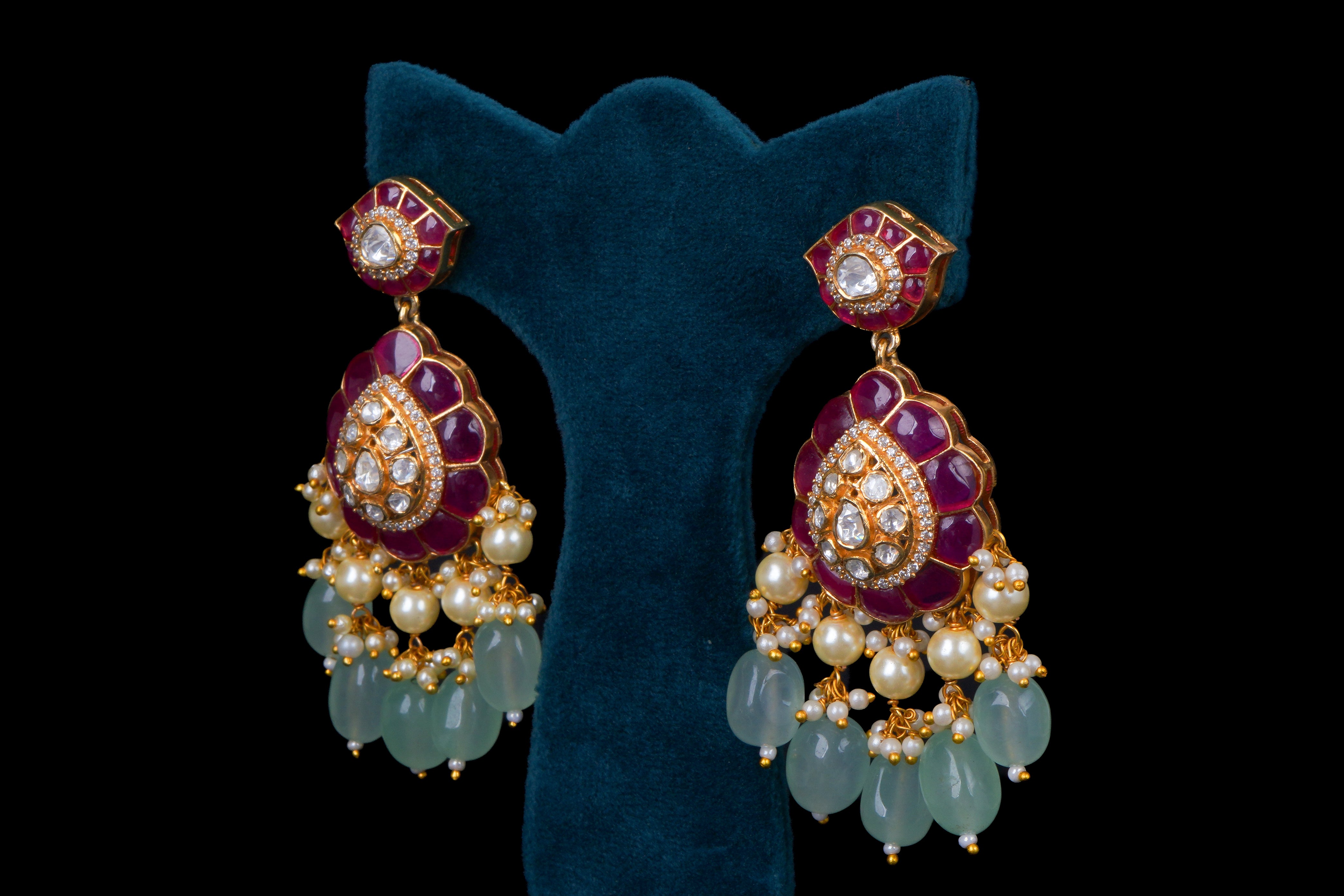 Royal Polki Ruby Pearl Necklace Set