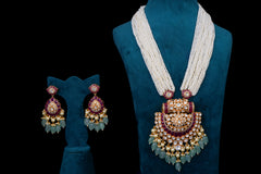 Royal Polki Ruby Pearl Necklace Set