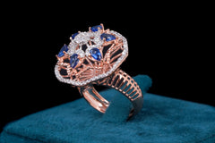 Blue Sapphire & Diamond Floral Halo Ring