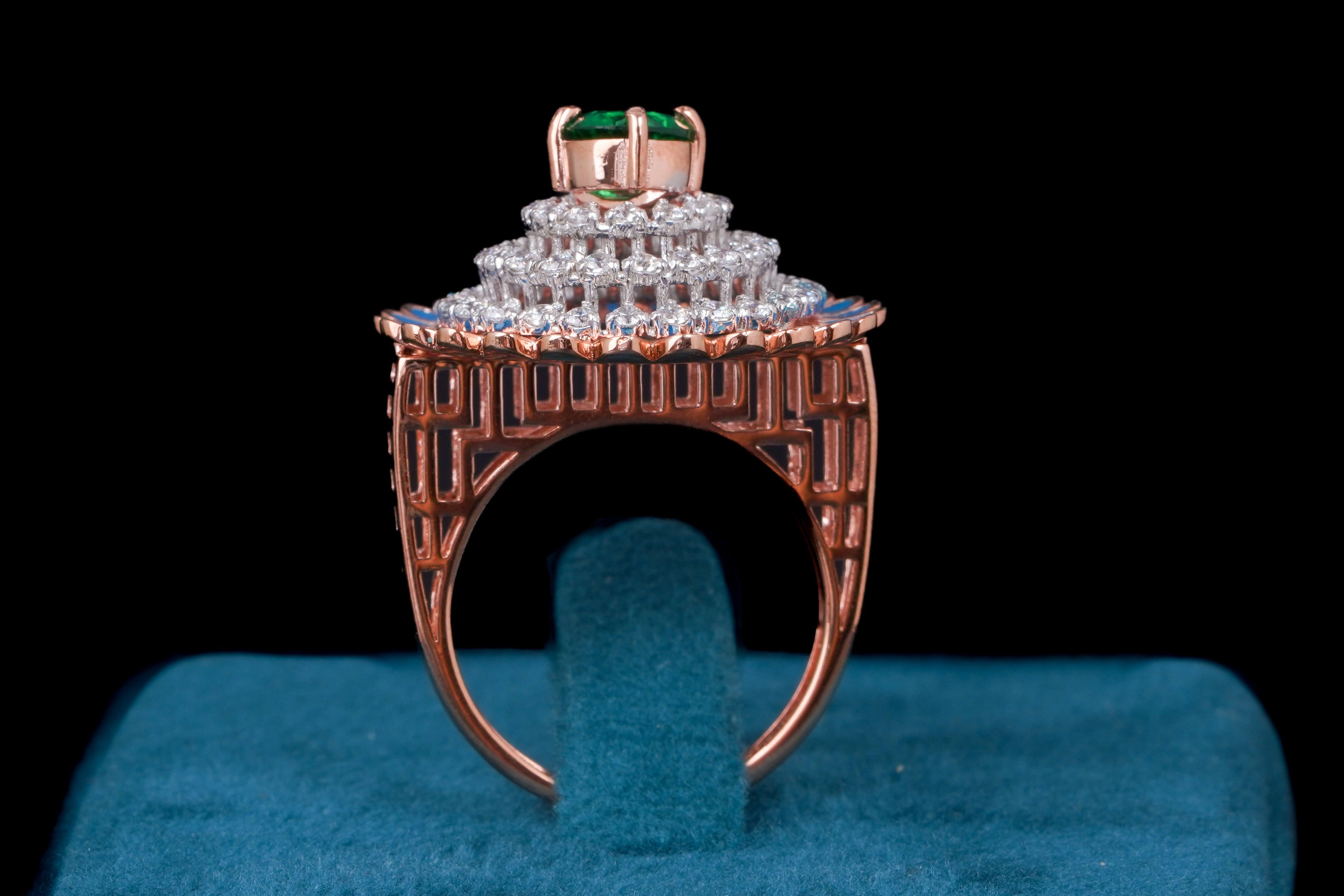 Emerald Center Diamond Halo Statement Ring