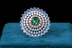 Emerald Center Diamond Halo Statement Ring
