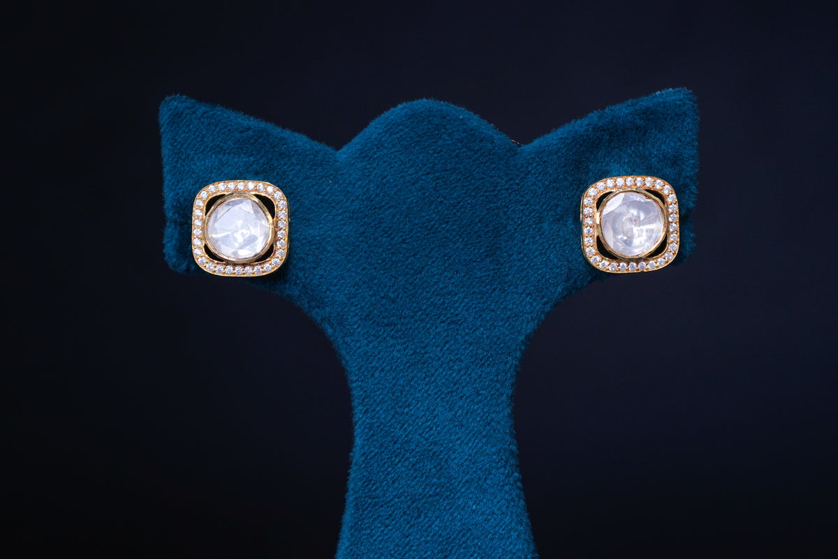 Minimal Polki Diamond Square Stud Earrings