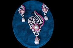 Pearl Ruby Diamond Paisley Pendant Set