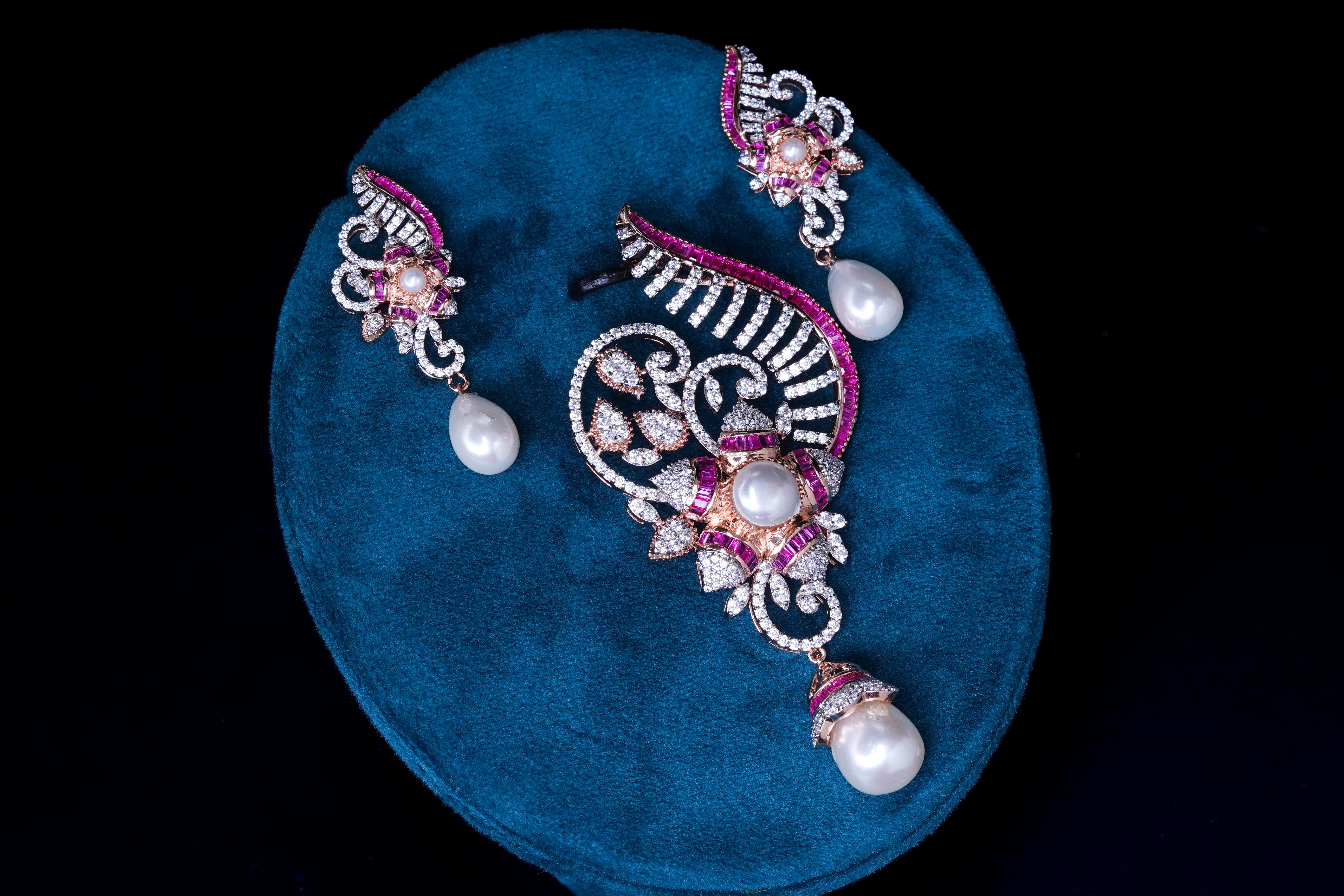 Pearl Ruby Diamond Paisley Pendant Set