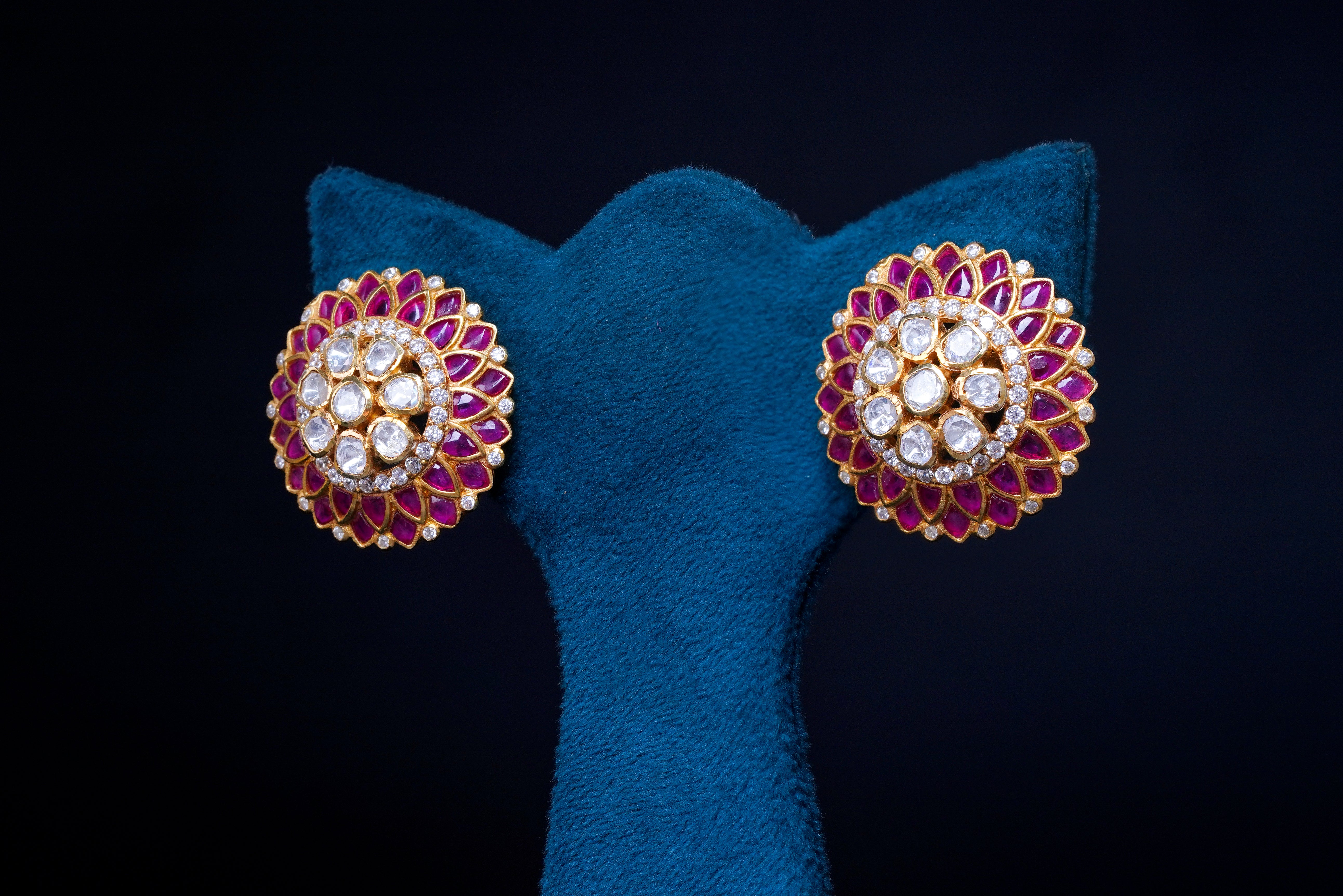 Ruby Petal Polki Floral Stud Earrings