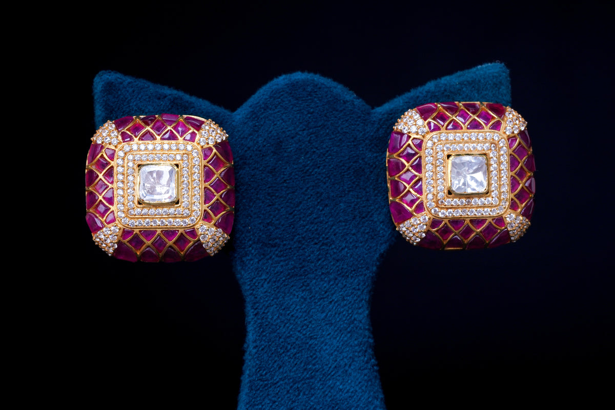 Ruby Enamel Polki Stud Earrings