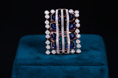 Sapphire Diamond Geometric Statement Ring