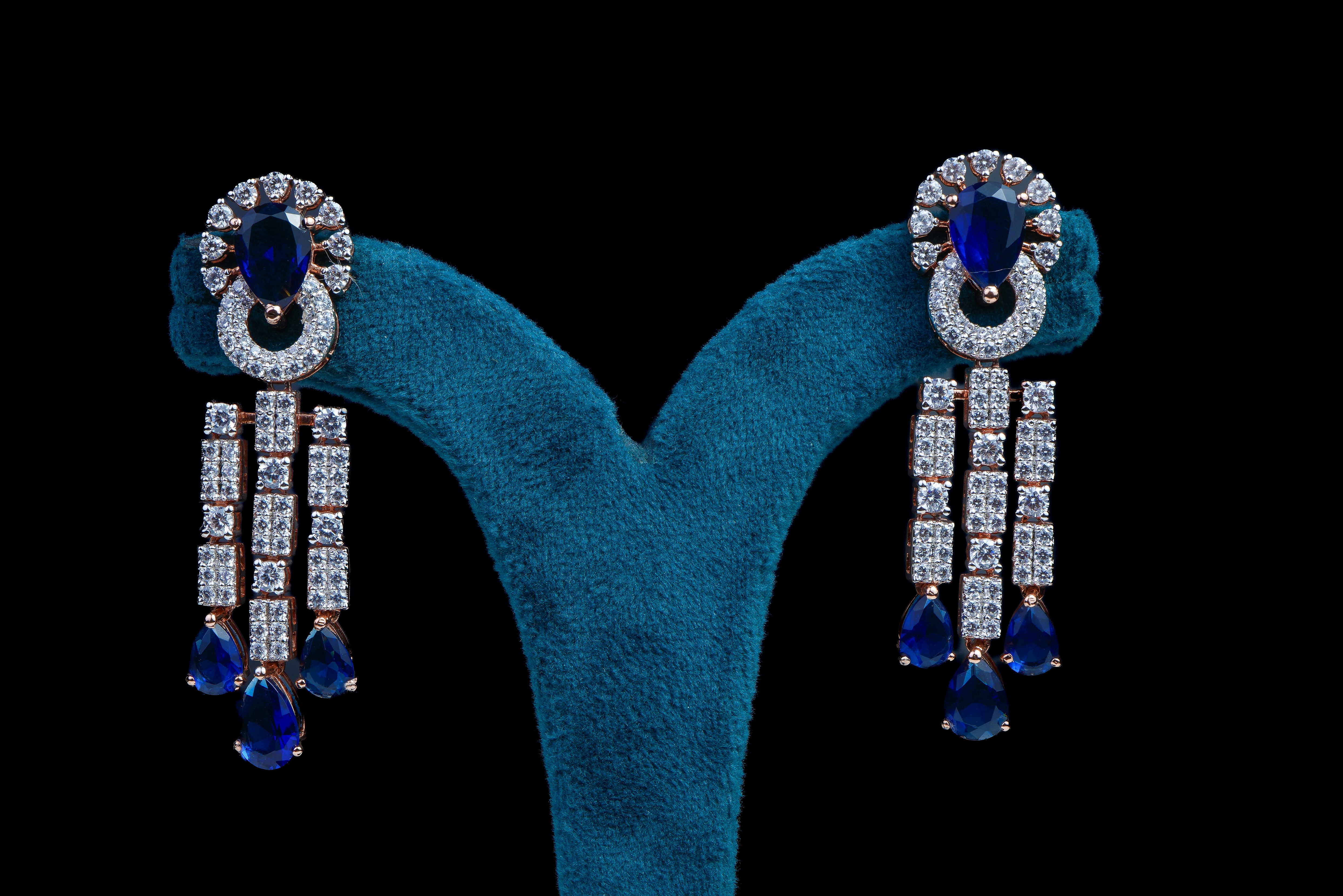Sapphire Drop Diamond Layered Necklace Set
