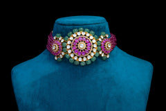 Ruby Floral Beaded Choker Set