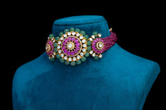 Ruby Floral Beaded Choker Set
