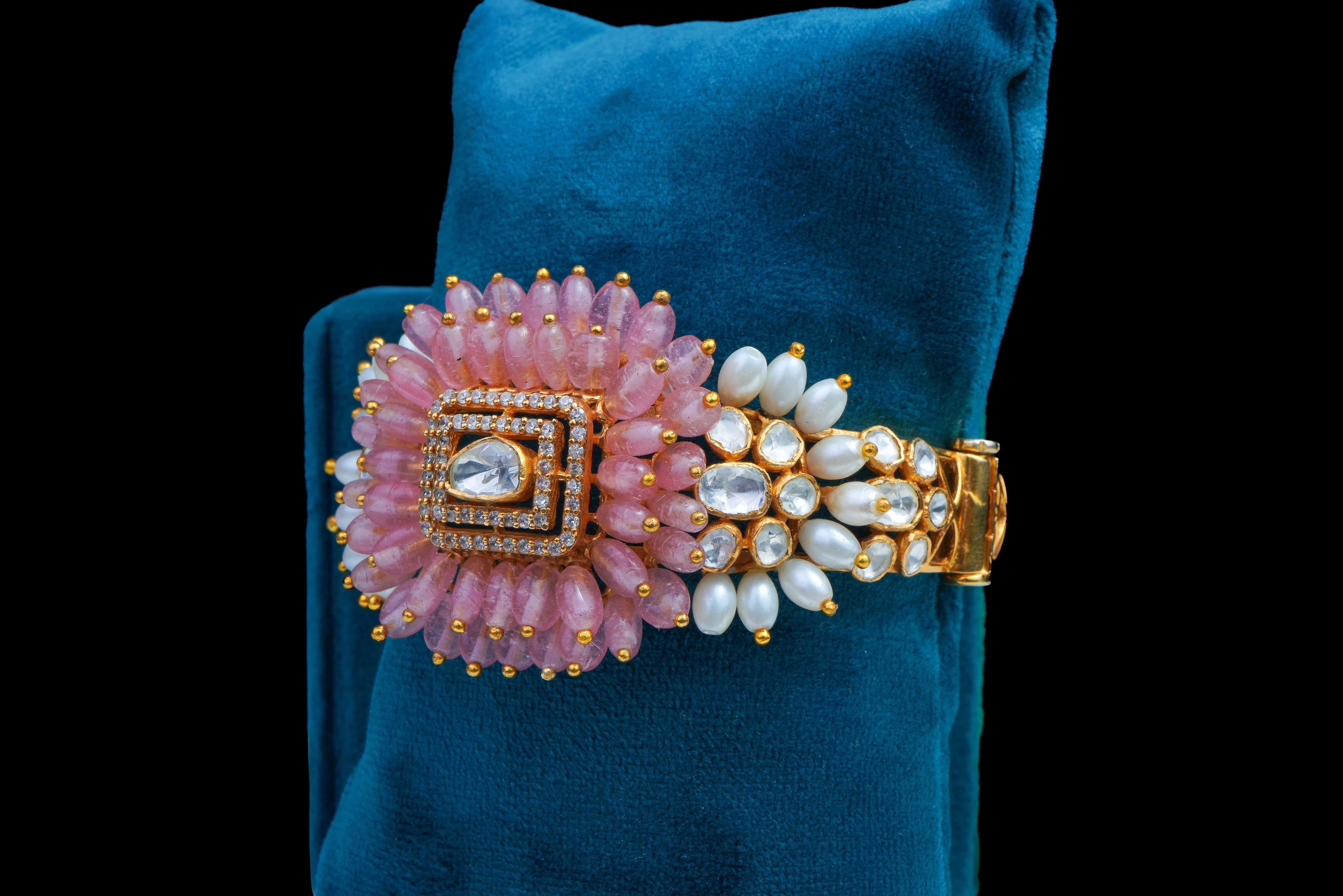 Pink Blossom Gemstone Statement Bracelet