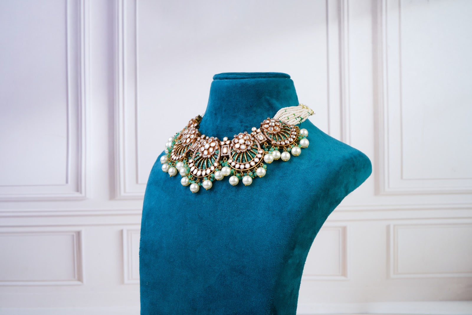 Royal Green Kundan Choker Set with Pearl Drops