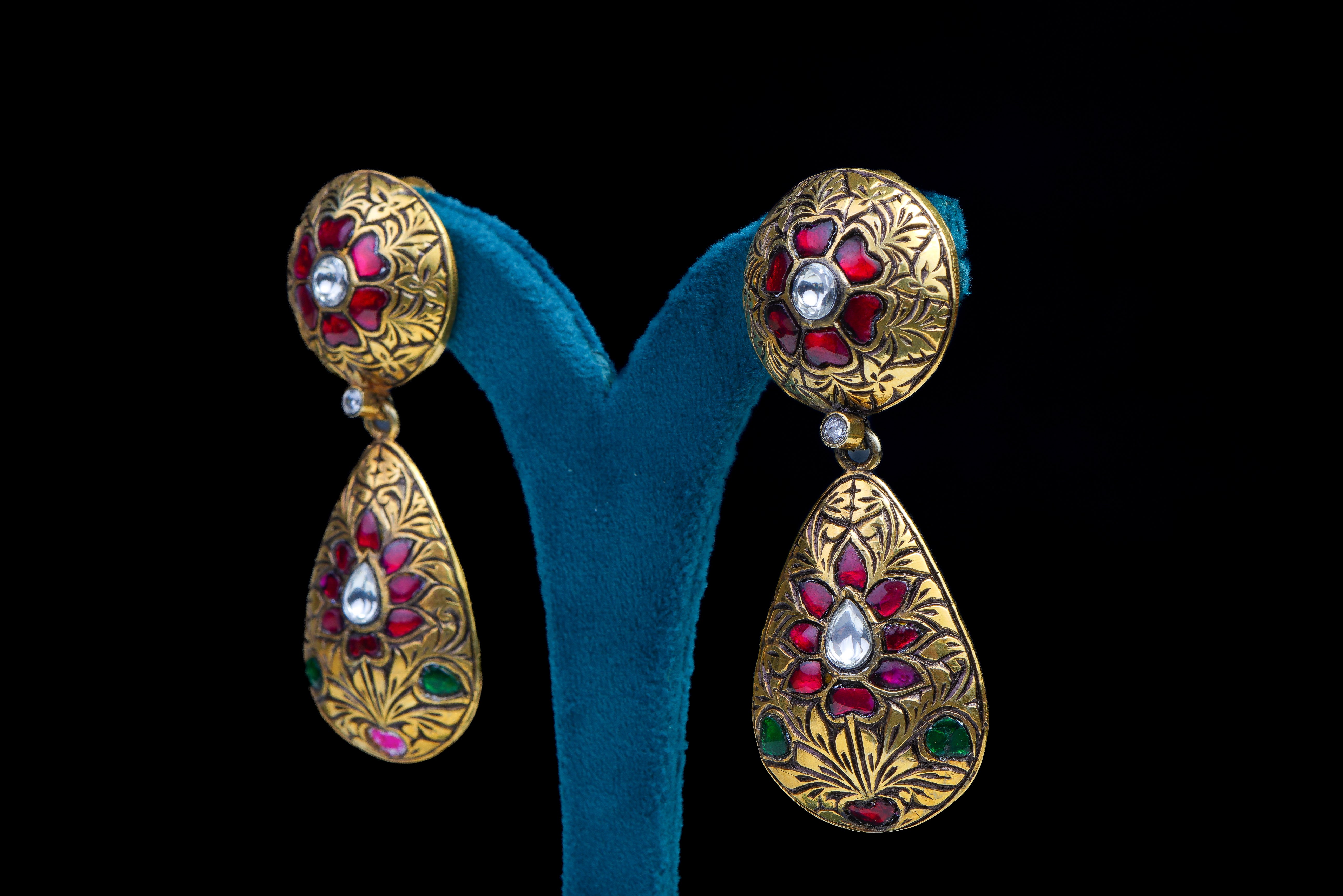 Royal Heritage Silver Necklace Set with Ruby & Green Stone Detailing