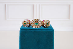 Elegant Kundan Polki Kada Bracelet with Emerald & Ruby Detailing