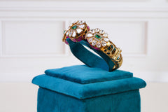 Elegant Kundan Polki Kada Bracelet with Emerald & Ruby Detailing