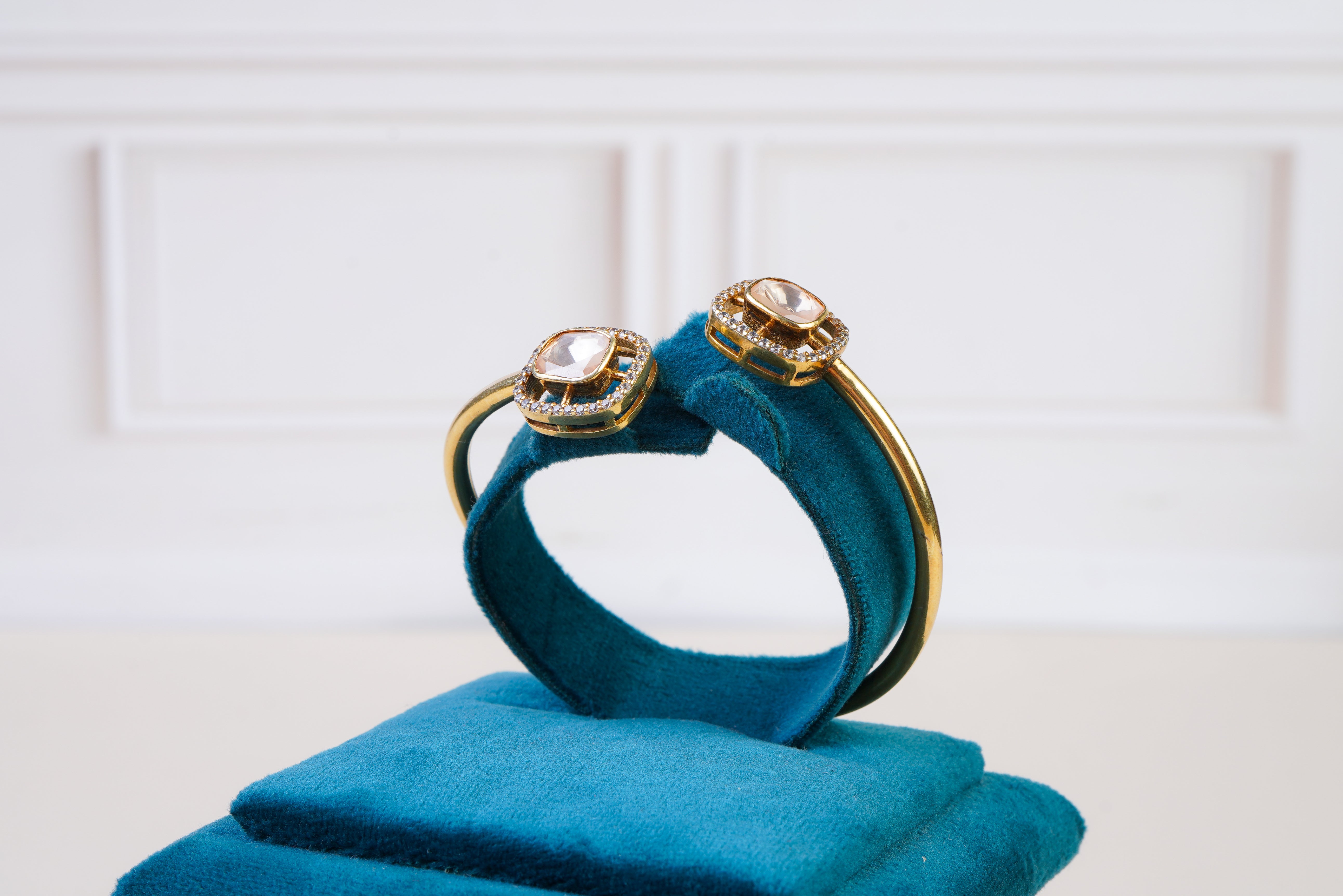 Modern Polki Diamond Open Cuff Kada Bracelet
