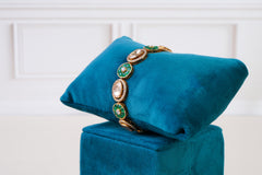 Elegant Polki Diamond & Emerald Floral Gold Bracelet