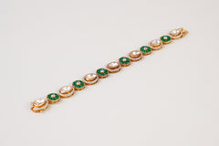 Elegant Polki Diamond & Emerald Floral Gold Bracelet