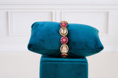 Elegant Polki Diamond & Ruby Floral Bracelet