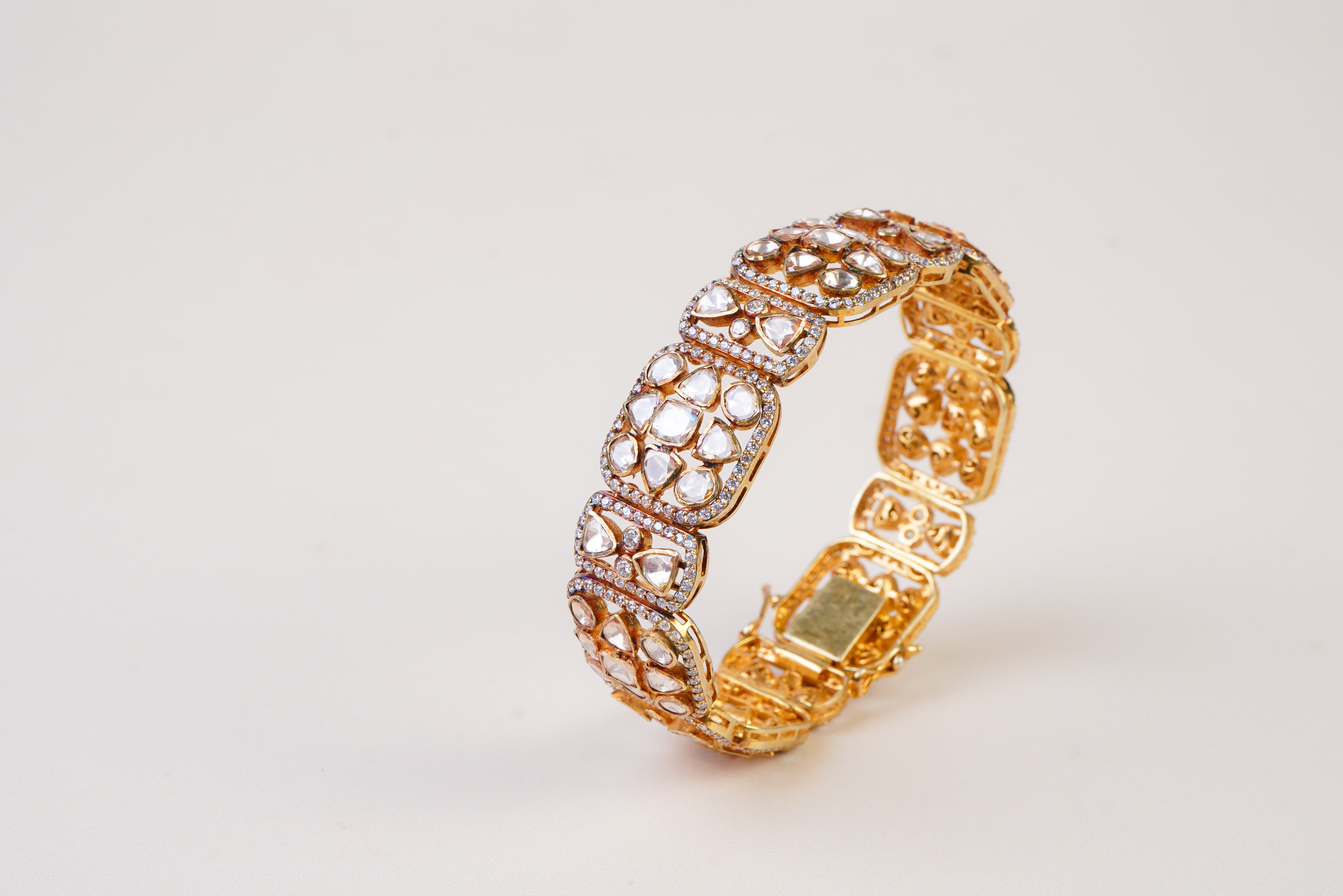 Radiant Gold & Polki Diamond Bracelet Made in Silver