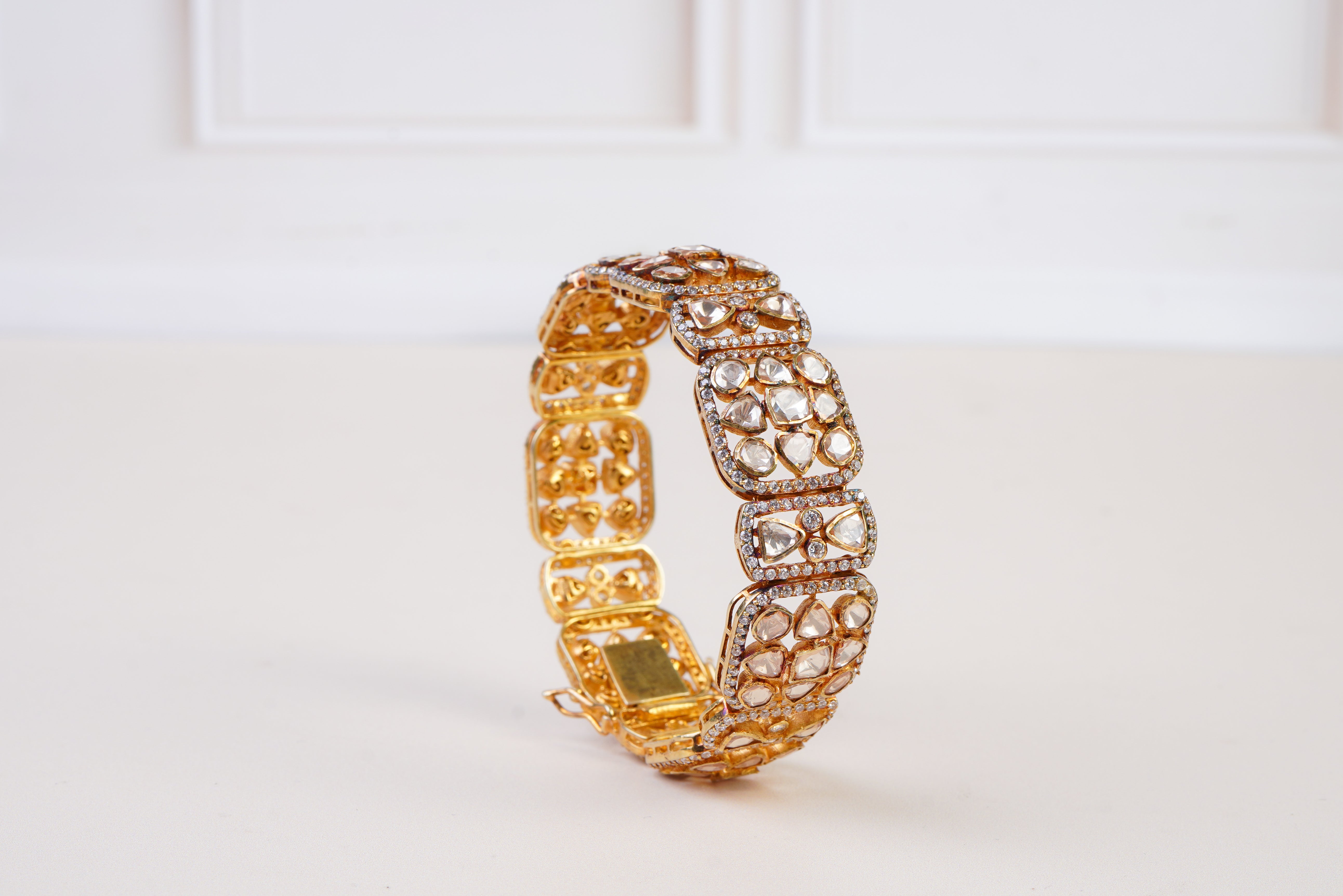 Radiant Gold & Polki Diamond Bracelet Made in Silver