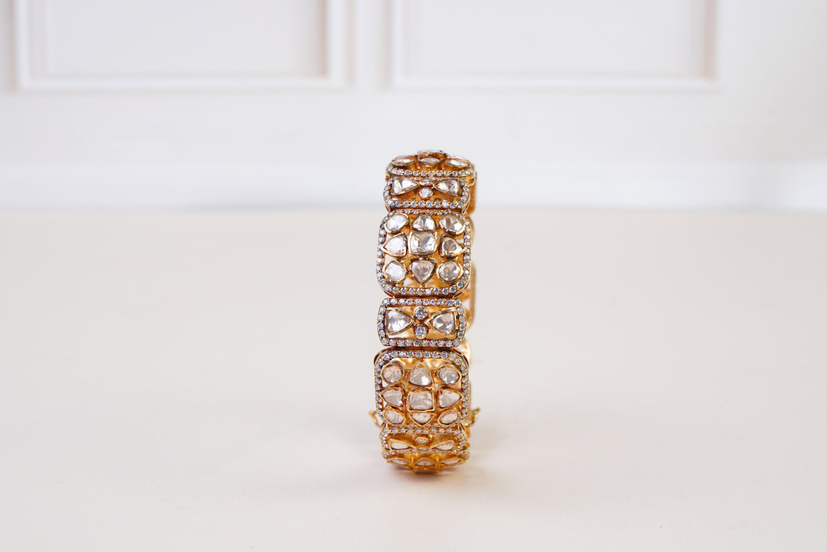 Radiant Gold & Polki Diamond Bracelet Made in Silver