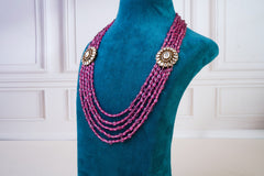 Pink Beaded Kundan Necklace Set with Stud Earrings
