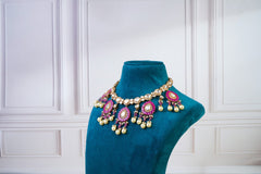 Pink Kundan Choker Set with Pearl Drops