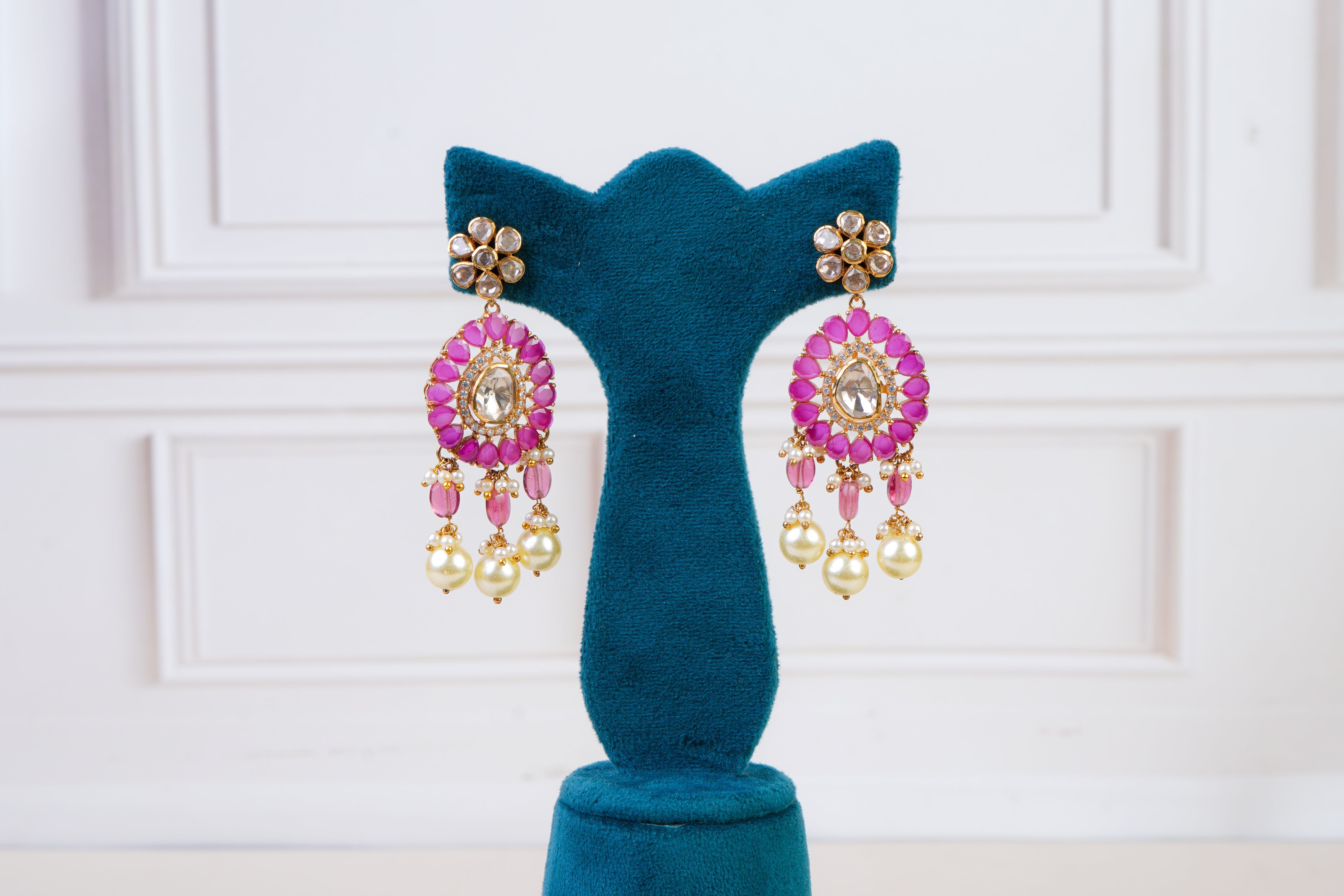 Pink Kundan Choker Set with Pearl Drops