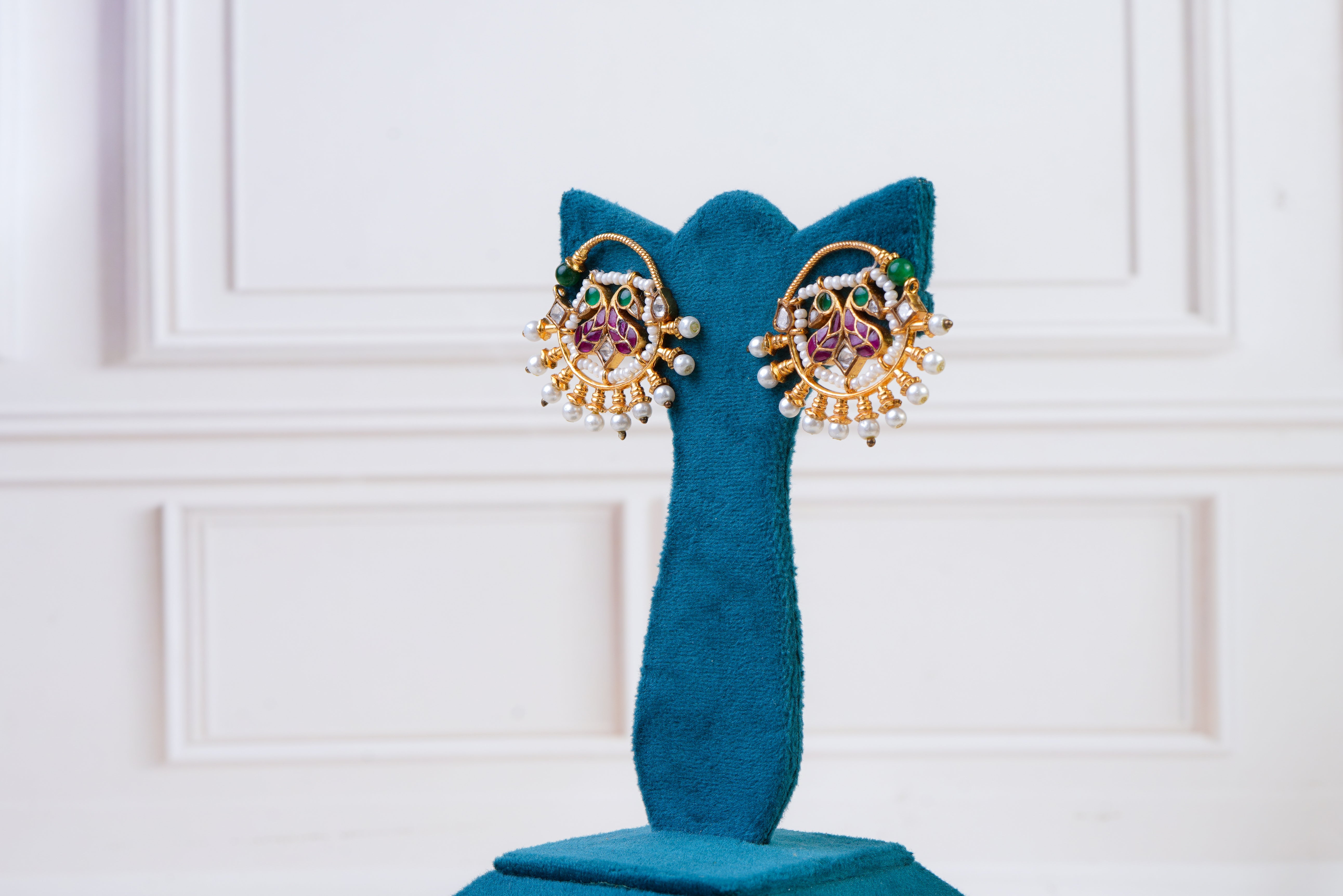 Royal Kundan Pearl Floral Stud Earrings