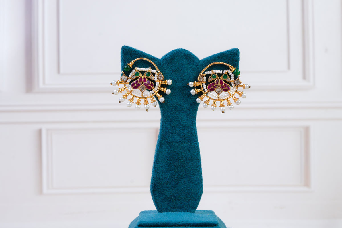 Royal Kundan Pearl Floral Stud Earrings