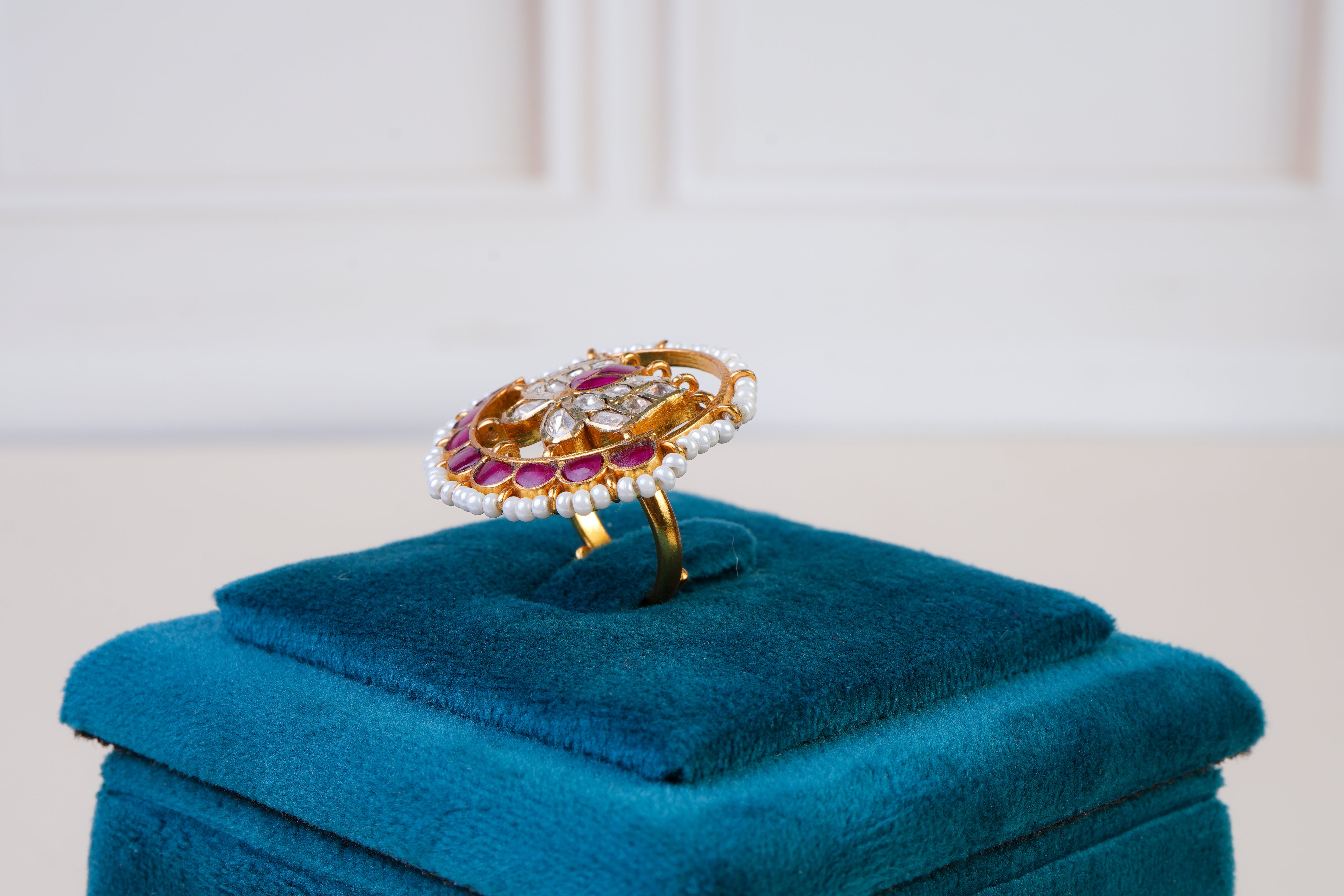 Butterfly Kundan Pearl Statement Ring