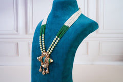 Emerald Pearl Long Necklace Set with Statement Pendant