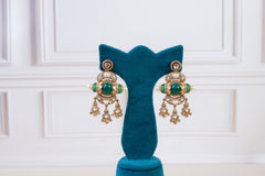 Emerald Pearl Long Necklace Set with Statement Pendant
