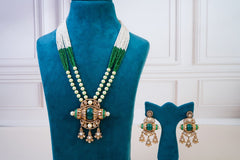 Emerald Pearl Long Necklace Set with Statement Pendant