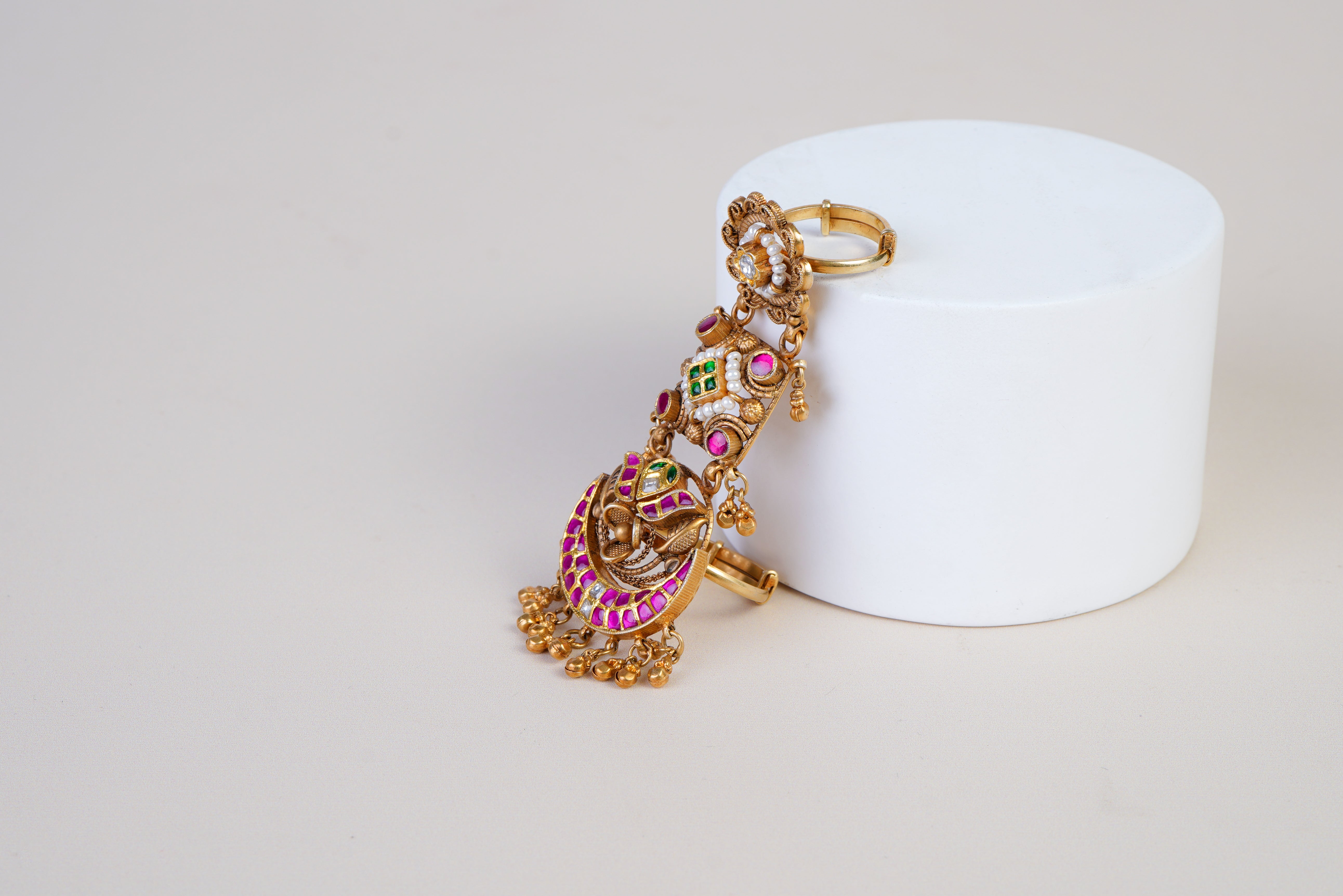 Heritage Temple Statement Ring with Ruby & Kundan Detailing