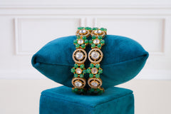 Emerald Beaded Polki Floral Bangle
