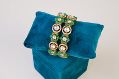 Emerald Beaded Polki Floral Bangle