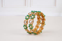 Emerald Beaded Polki Floral Bangle