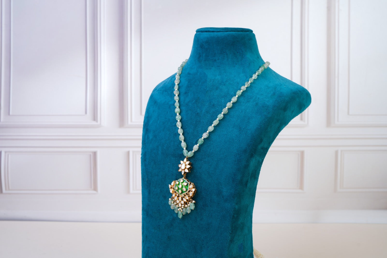Mint Green Beaded Pendant Necklace