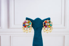 Multicolor Pearl Choker Set with Matching Earrings