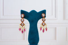 Pink Crystal Kundan Necklace Set with Drop Earrings