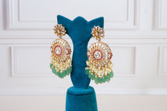Grand Polki Kundan Chandbali Earrings with Emerald Drops
