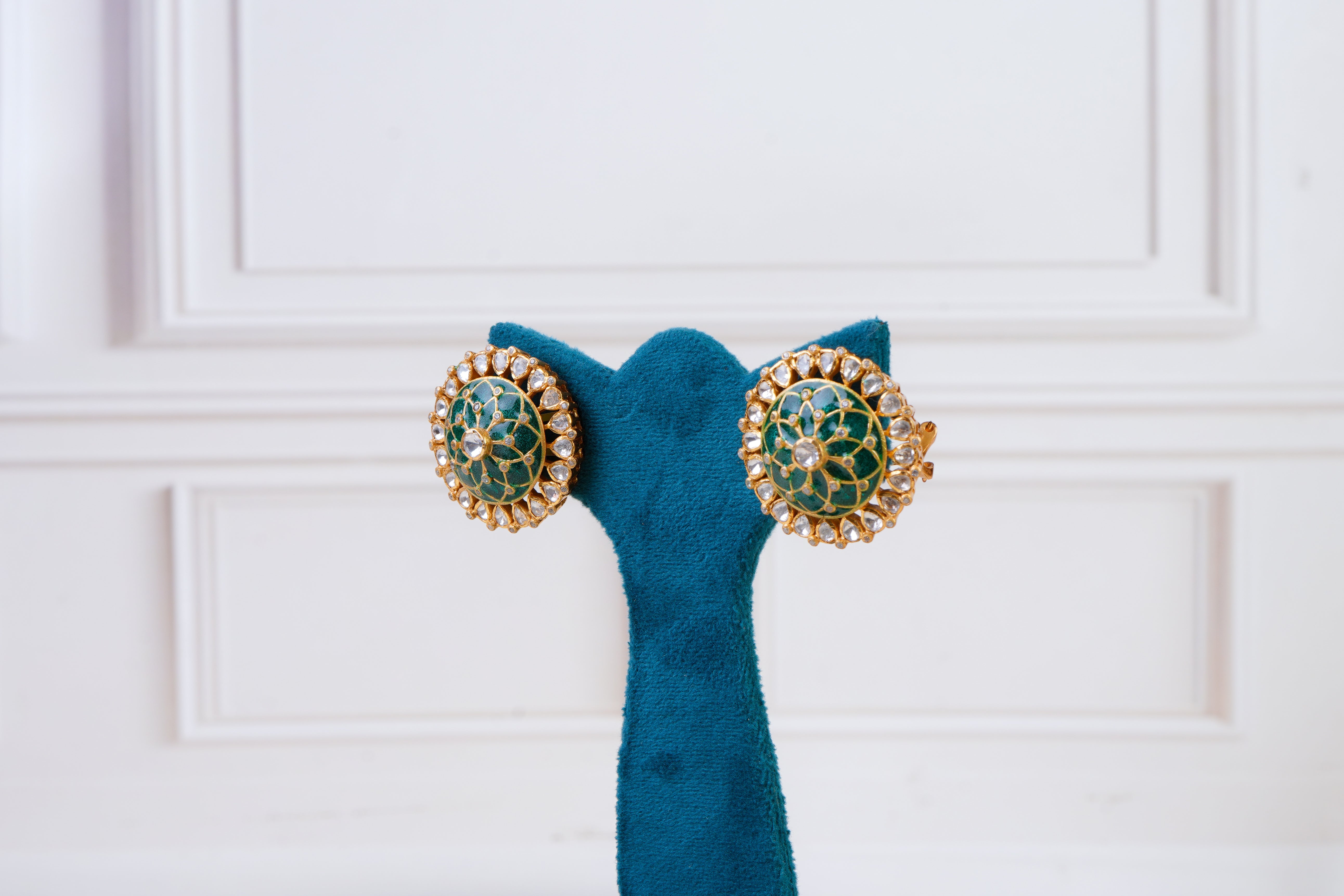 Emerald Meenakari Kundan Stud Earrings