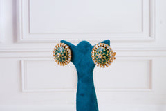 Emerald Meenakari Kundan Stud Earrings